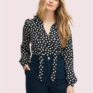 Kate Spade Black & White Necktie Blouse – Size S